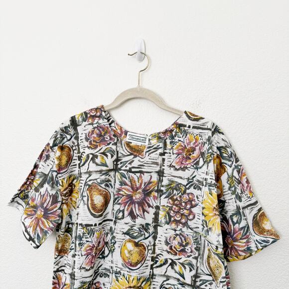 [Vintage] Shenanigans Sz Large L Floral Fruit Print Round Neck Short Sleeve Top - Picture 3 of 9